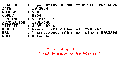 NFO for the release Rapa.S02E05.GERMAN.720P.WEB.H264-WAYNE by WAYNE