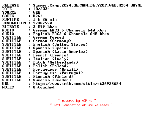 NFO for the release Summer.Camp.2024.GERMAN.DL.720P.WEB.H264-WAYNE by WAYNE