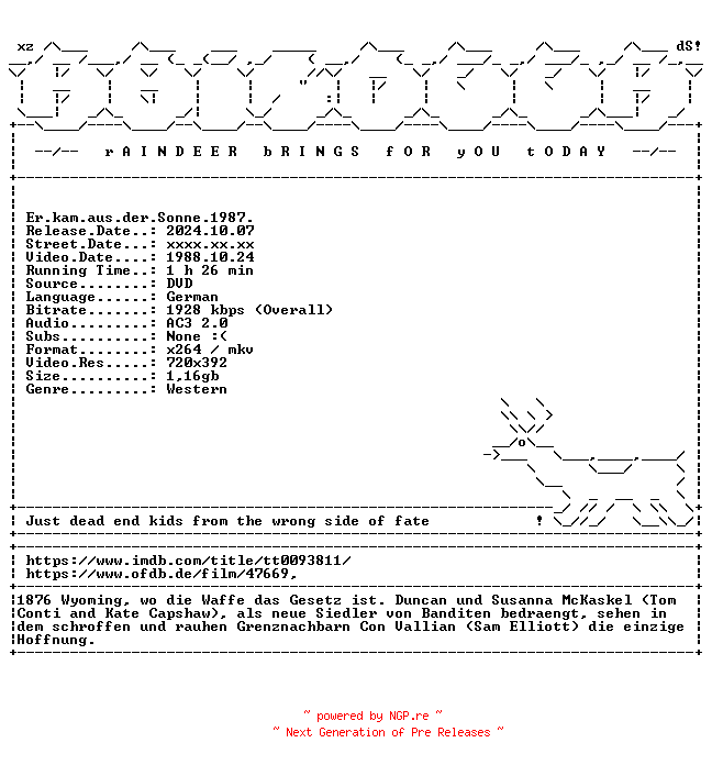 NFO for the release Er.kam.aus.der.Sonne.1987.German.DVDRiP.x264-RAiNDEER by RAiNDEER