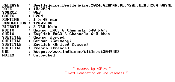 NFO for the release Beetlejuice.Beetlejuice.2024.GERMAN.DL.720P.WEB.H264-WAYNE by WAYNE