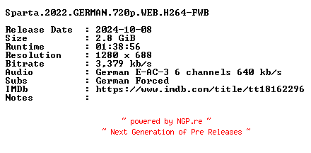 NFO for the release Sparta.2022.GERMAN.720p.WEB.H264-FWB by FWB