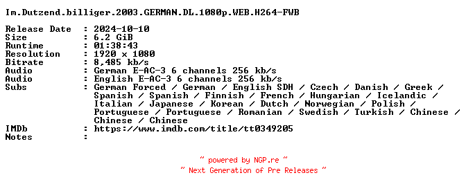 NFO for the release Im.Dutzend.billiger.2003.GERMAN.DL.1080p.WEB.H264-FWB by FWB