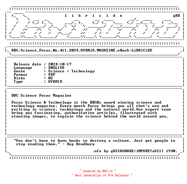 NFO for the release BBC.Science.Focus.No.411.2024.HYBRiD.MAGAZiNE.eBook-LiBRiCiDE by LiBRiCiDE