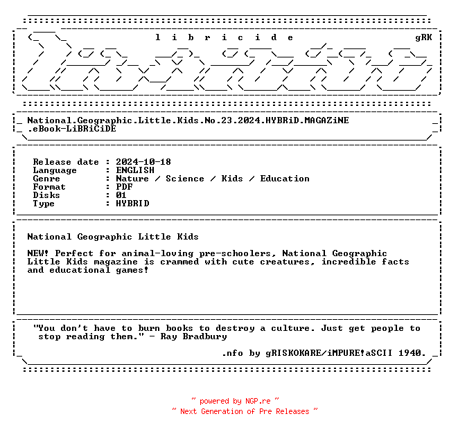 NFO for the release National.Geographic.Little.Kids.No.23.2024.HYBRiD.MAGAZiNE.eBook-LiBRiCiDE by LiBRiCiDE