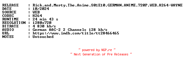 NFO for the release Rick.and.Morty.The.Anime.S01E10.GERMAN.ANIME.720P.WEB.H264-WAYNE by WAYNE