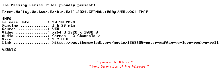 NFO for the release Peter.Maffay.We.Love.Rock.n.Roll.2024.GERMAN.1080p.WEB.x264-TMSF by TMSF