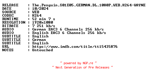 NFO for the release The.Penguin.S01E05.GERMAN.DL.1080P.WEB.H264-WAYNE by WAYNE