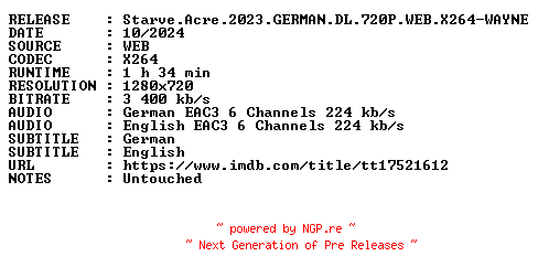 NFO for the release Starve.Acre.2023.GERMAN.DL.720P.WEB.X264-WAYNE by WAYNE