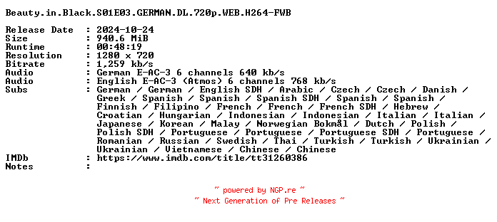NFO for the release Beauty.in.Black.S01E03.GERMAN.DL.720p.WEB.H264-FWB by FWB
