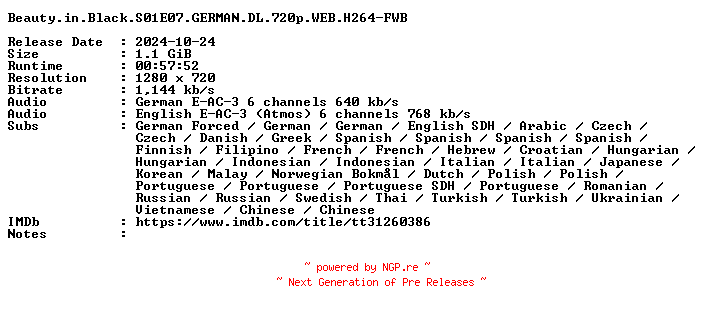 NFO for the release Beauty.in.Black.S01E07.GERMAN.DL.720p.WEB.H264-FWB by FWB
