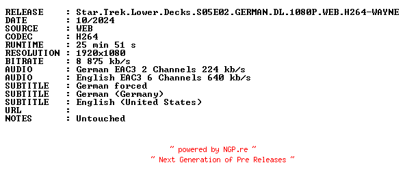 NFO for the release Star.Trek.Lower.Decks.S05E02.GERMAN.DL.1080P.WEB.H264-WAYNE by WAYNE