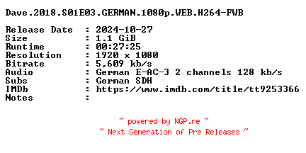 NFO for the release Dave.2018.S01E03.GERMAN.1080p.WEB.H264-FWB by FWB