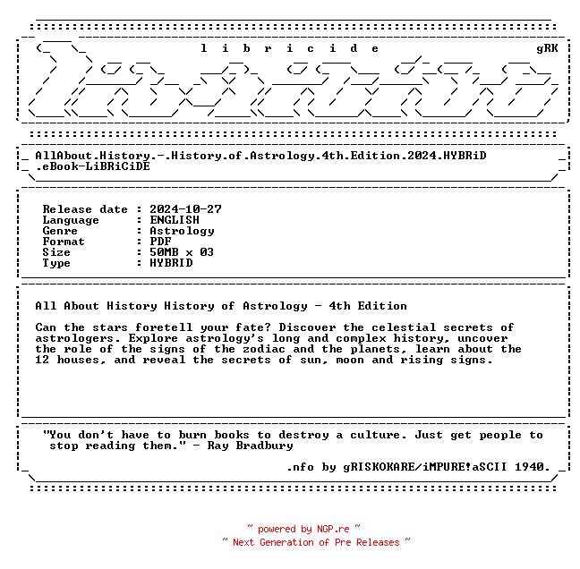 NFO for the release AllAbout.History.-.History.of.Astrology.4th.Edition.2024.HYBRiD.eBook-LiBRiCiDE by LiBRiCiDE