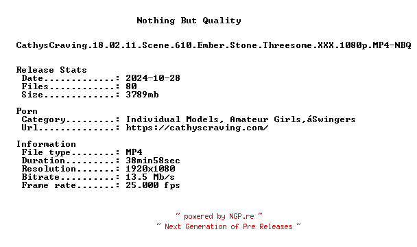 NFO for the release CathysCraving.18.02.11.Scene.610.Ember.Stone.Threesome.XXX.1080p.MP4-NBQ by NBQ