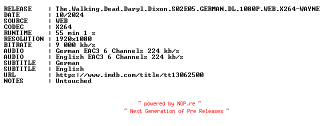 NFO for the release The.Walking.Dead.Daryl.Dixon.S02E05.GERMAN.DL.1080P.WEB.X264-WAYNE by WAYNE