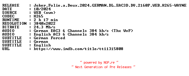 NFO for the release Joker.Folie.a.Deux.2024.GERMAN.DL.EAC3D.DV.2160P.WEB.H265-WAYNE by WAYNE
