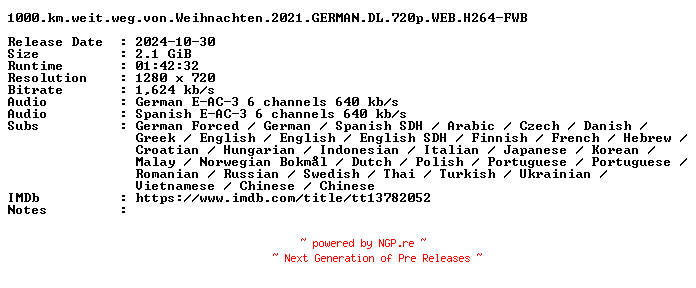 NFO for the release 1000.km.weit.weg.von.Weihnachten.2021.GERMAN.DL.720p.WEB.H264-FWB by FWB