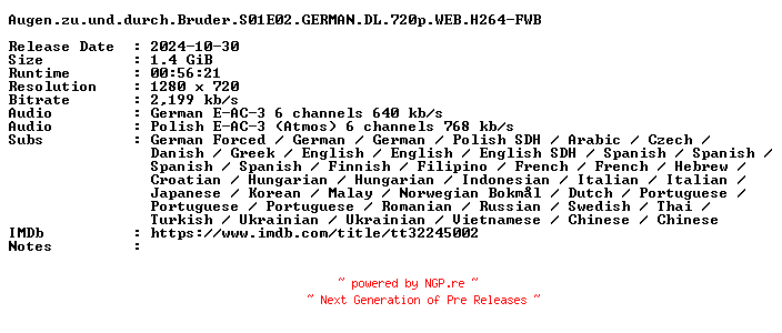 NFO for the release Augen.zu.und.durch.Bruder.S01E02.GERMAN.DL.720p.WEB.H264-FWB by FWB