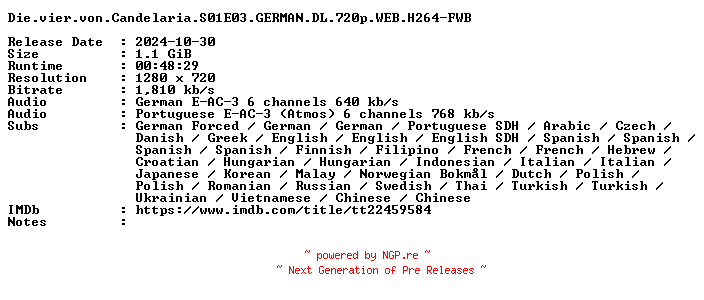 NFO for the release Die.vier.von.Candelaria.S01E03.GERMAN.DL.720p.WEB.H264-FWB by FWB