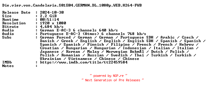 NFO for the release Die.vier.von.Candelaria.S01E04.GERMAN.DL.1080p.WEB.H264-FWB by FWB