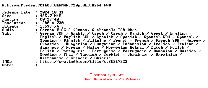 NFO for the release Achtsam.Morden.S01E03.GERMAN.720p.WEB.H264-FWB by FWB