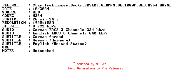 NFO for the release Star.Trek.Lower.Decks.S05E03.GERMAN.DL.1080P.WEB.H264-WAYNE by WAYNE