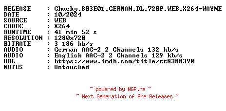 NFO for the release Chucky.S03E01.GERMAN.DL.720P.WEB.X264-WAYNE by WAYNE