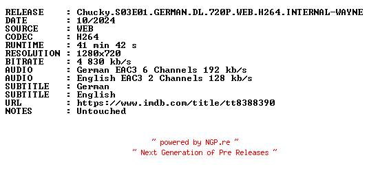 NFO for the release Chucky.S03E01.GERMAN.DL.720P.WEB.H264.INTERNAL-WAYNE by WAYNE