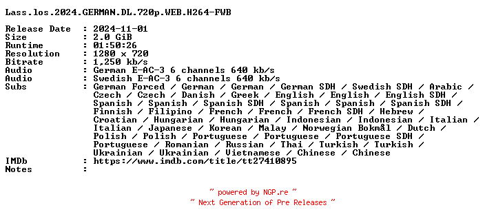 NFO for the release Lass.los.2024.GERMAN.DL.720p.WEB.H264-FWB by FWB