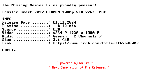 NFO for the release Familie.Smart.2017.GERMAN.1080p.WEB.x264-TMSF by TMSF