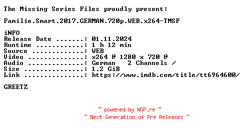 NFO for the release Familie.Smart.2017.GERMAN.720p.WEB.x264-TMSF by TMSF