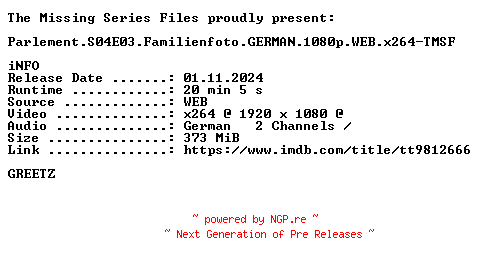 NFO for the release Parlement.S04E03.Familienfoto.GERMAN.1080p.WEB.x264-TMSF by TMSF