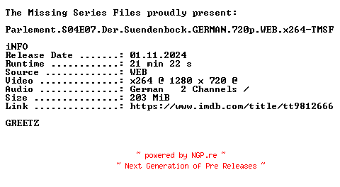 NFO for the release Parlement.S04E07.Der.Suendenbock.GERMAN.720p.WEB.x264-TMSF by TMSF
