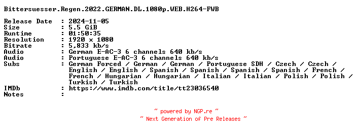 NFO for the release Bittersuesser.Regen.2022.GERMAN.DL.1080p.WEB.H264-FWB by FWB