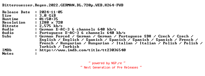 NFO for the release Bittersuesser.Regen.2022.GERMAN.DL.720p.WEB.H264-FWB by FWB