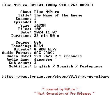NFO for the release Blue.Miburo.S01E04.1080p.WEB.H264-KAWAII by KAWAII