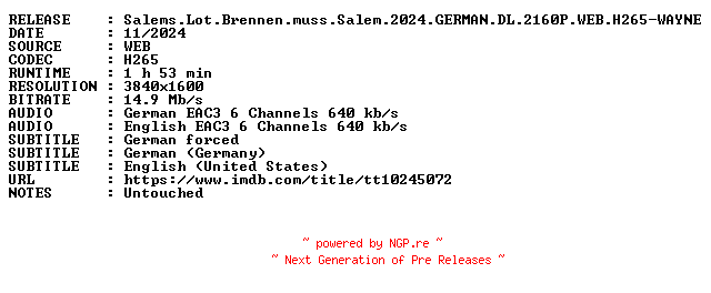 NFO for the release Salems.Lot.Brennen.muss.Salem.2024.GERMAN.DL.2160P.WEB.H265-WAYNE by WAYNE