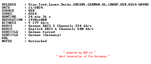 NFO for the release Star.Trek.Lower.Decks.S05E05.GERMAN.DL.1080P.WEB.H264-WAYNE by WAYNE