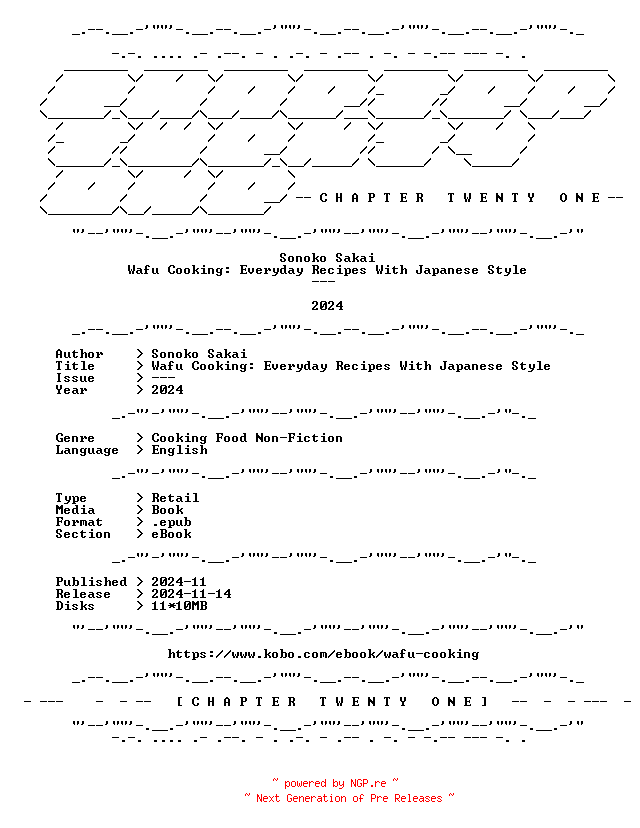 NFO for the release Sonoko.Sakai.-.Wafu.Cooking.Everyday.Recipes.With.Japanese.Style.2024.RETAIL.EPUB.eBook-CTO by CTO