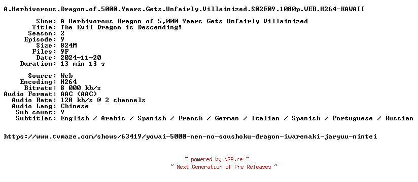 NFO for the release A.Herbivorous.Dragon.of.5000.Years.Gets.Unfairly.Villainized.S02E09.1080p.WEB.H264-KAWAII by KAWAII