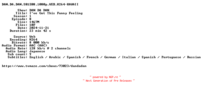 NFO for the release DAN.DA.DAN.S01E08.1080p.WEB.H264-KAWAII by KAWAII