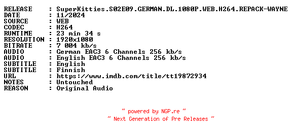NFO for the release SuperKitties.S02E09.GERMAN.DL.1080P.WEB.H264.REPACK-WAYNE by WAYNE