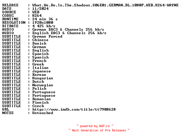 NFO for the release What.We.Do.In.The.Shadows.S06E01.GERMAN.DL.1080P.WEB.H264-WAYNE by WAYNE