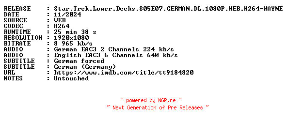 NFO for the release Star.Trek.Lower.Decks.S05E07.GERMAN.DL.1080P.WEB.H264-WAYNE by WAYNE