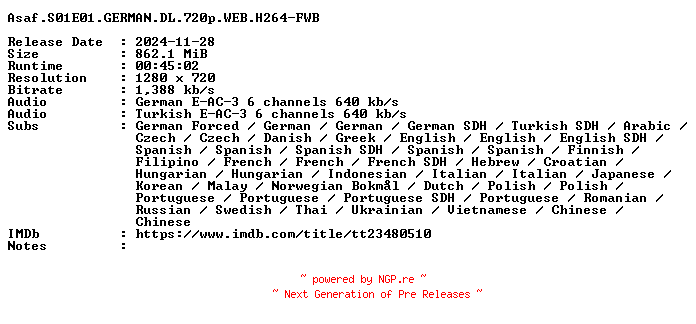 NFO for the release Asaf.S01E01.GERMAN.DL.720p.WEB.H264-FWB by FWB