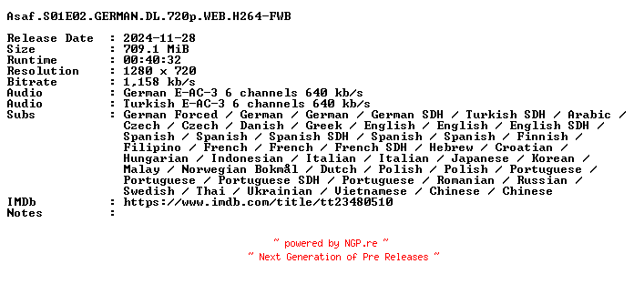 NFO for the release Asaf.S01E02.GERMAN.DL.720p.WEB.H264-FWB by FWB