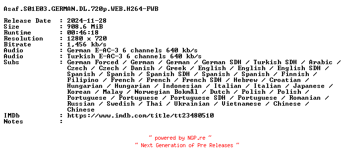 NFO for the release Asaf.S01E03.GERMAN.DL.720p.WEB.H264-FWB by FWB