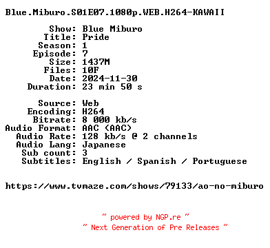 NFO for the release Blue.Miburo.S01E07.1080p.WEB.H264-KAWAII by KAWAII