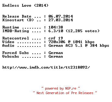 NFO for the release Endless.Love.German.BDRiP.x264-EXQUiSiTE by EXQUiSiTE