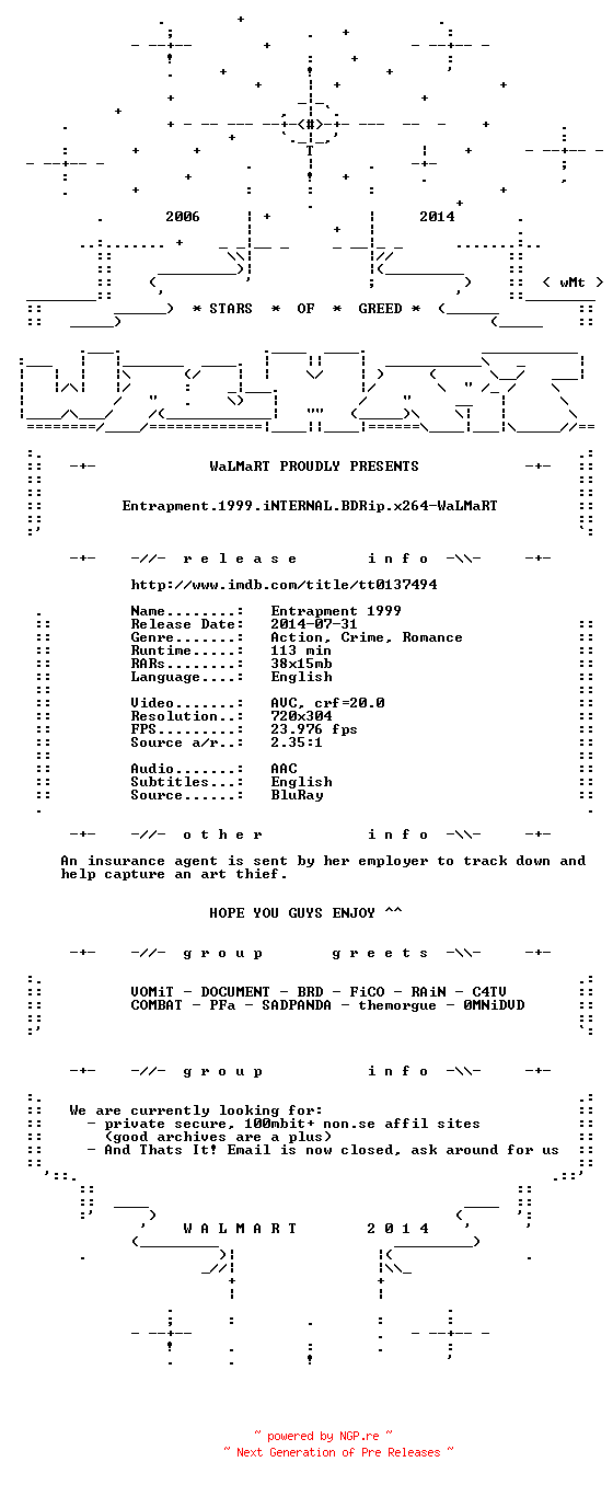 NFO for the release Entrapment.1999.iNTERNAL.BDRip.x264-WaLMaRT by WaLMaRT